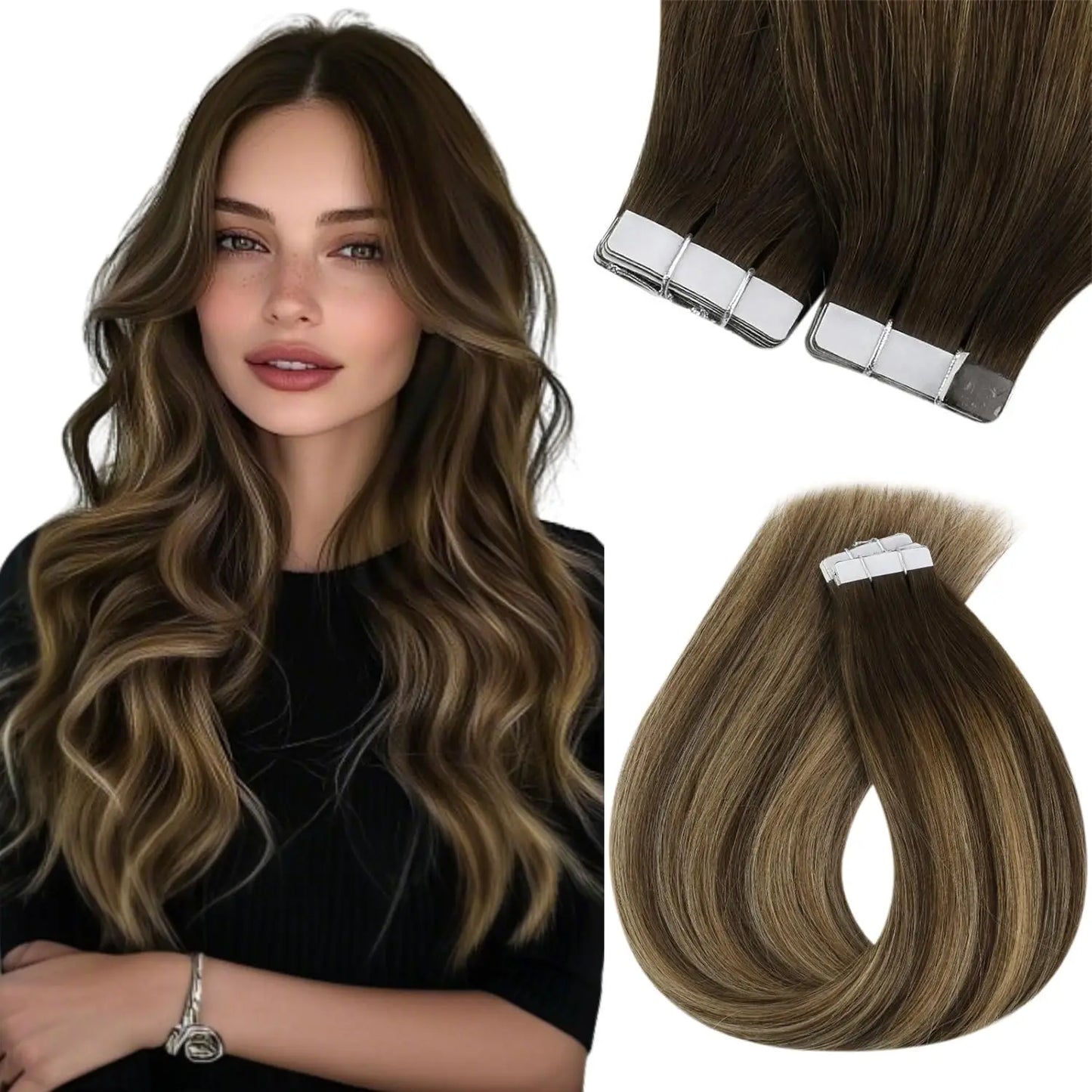 VeSunny Remy Tape In Hair Extensions  Brazilian Human Natural Hair 12-22 inches 30&50G  Balayage Color  Human Hair  Extensions