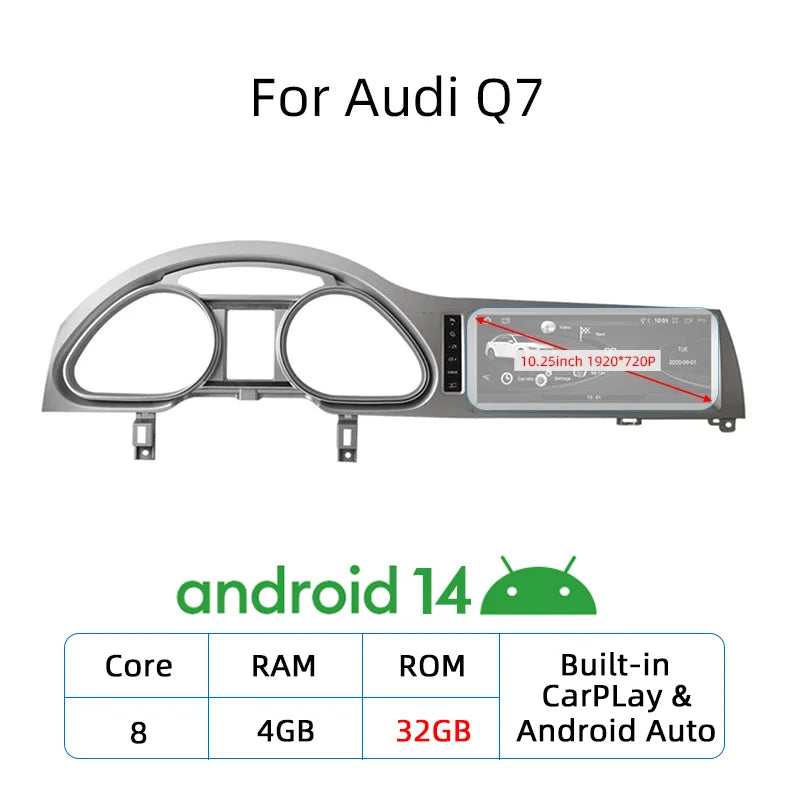 Nunoo Android 14 CarPlay Car Radio Player For Audi A4 A5 A6 Q7 MMI 2G Basic Red Screen GPS Navi Multimedia Stereo WiFi