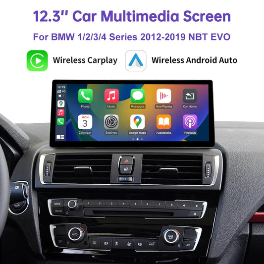 12.3" Ultra-Thin Wireless CarPlay Screen for BMW 1/2/3/4 Series F20 F21 F22 F23 F30 F31 F33 F36 — CIC/NBT/EVO