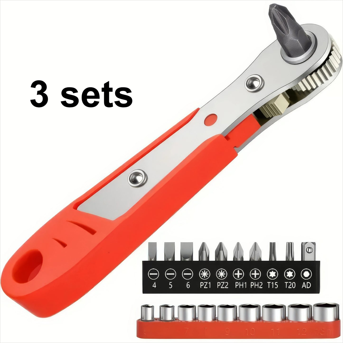 Multifunctional Screwdriver & Mini Ratchet Wrench Set, Red — 3-Set for Furniture Installation