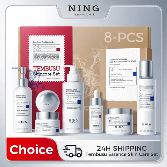 Tembusu Essence Skin Care Set –8-Step Routine with Amino Cleanser, Clay Mask, Toner, Salicylic Acid Serum, Cream & Eye Treatmen