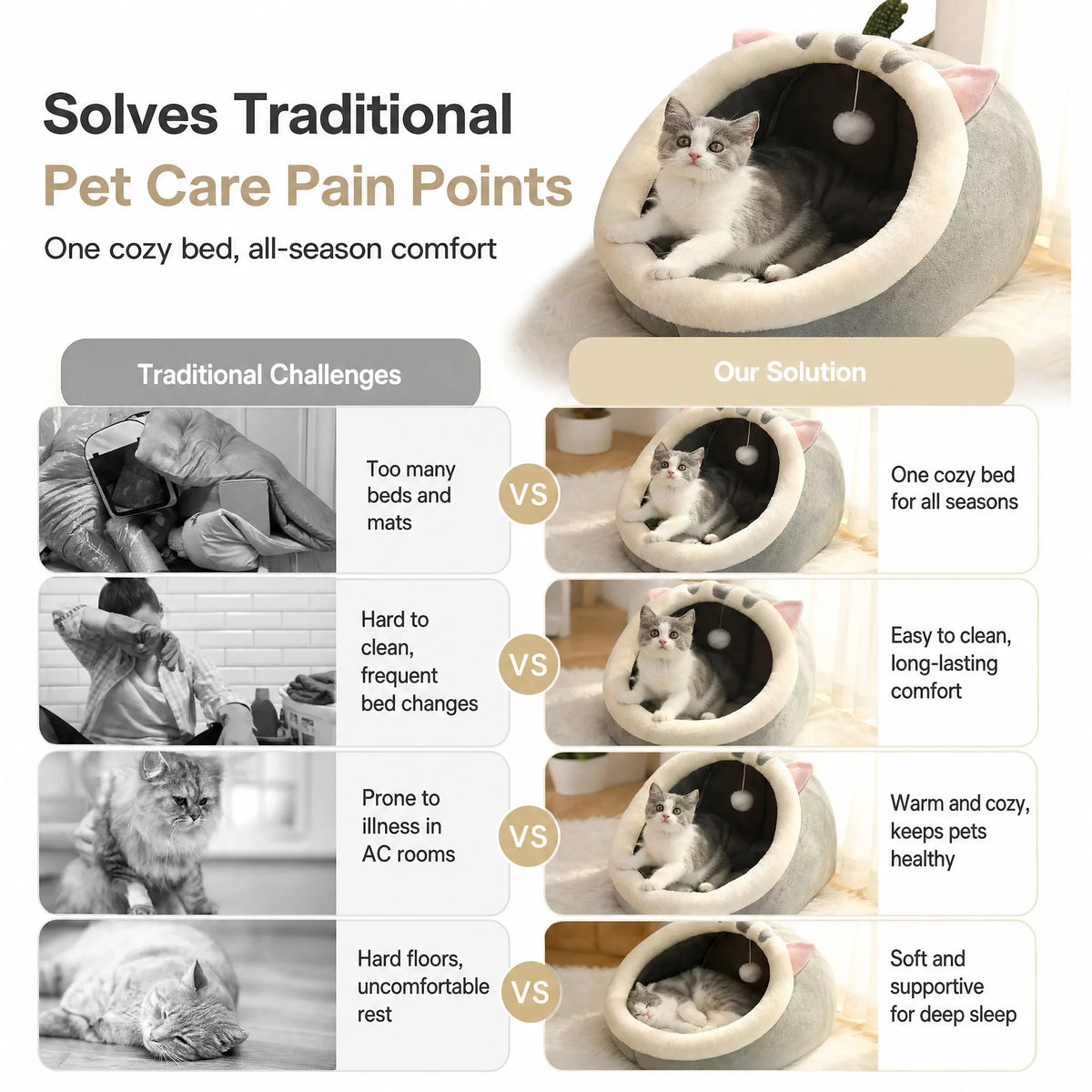 Cat Tent Bed with Removable Cushion - Cozy Cave House for Small Pets - photo 5