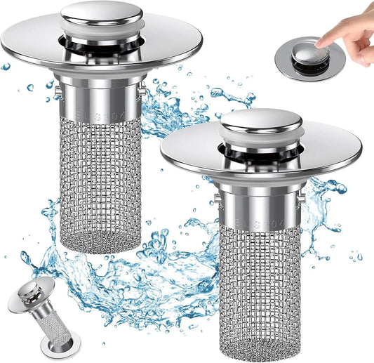 Bathroom Sink Drain Strainer – Stainless Steel Pop-Up Hair Catcher