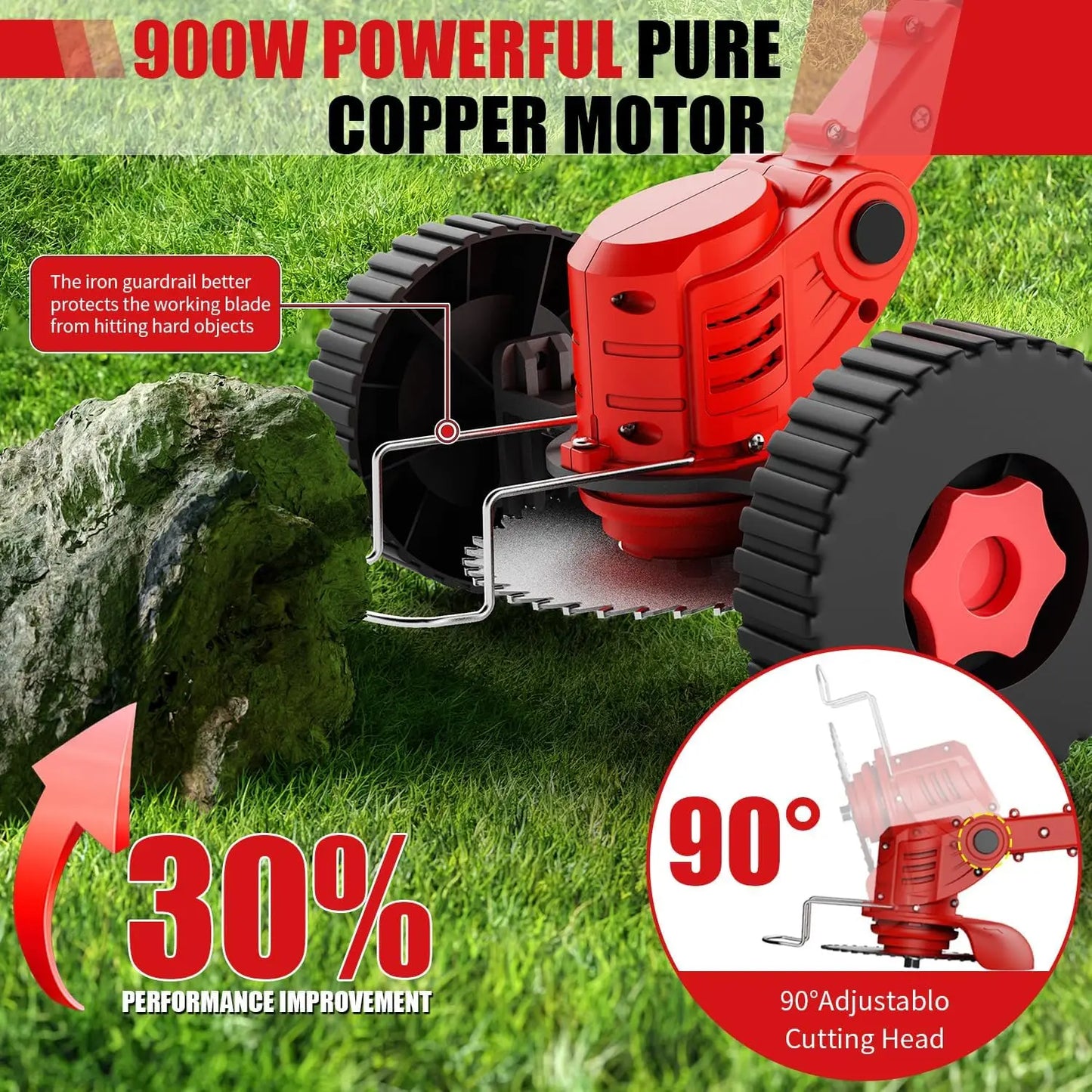 Cordless Electric Lawn Mower & Weeder with 2 Batteries