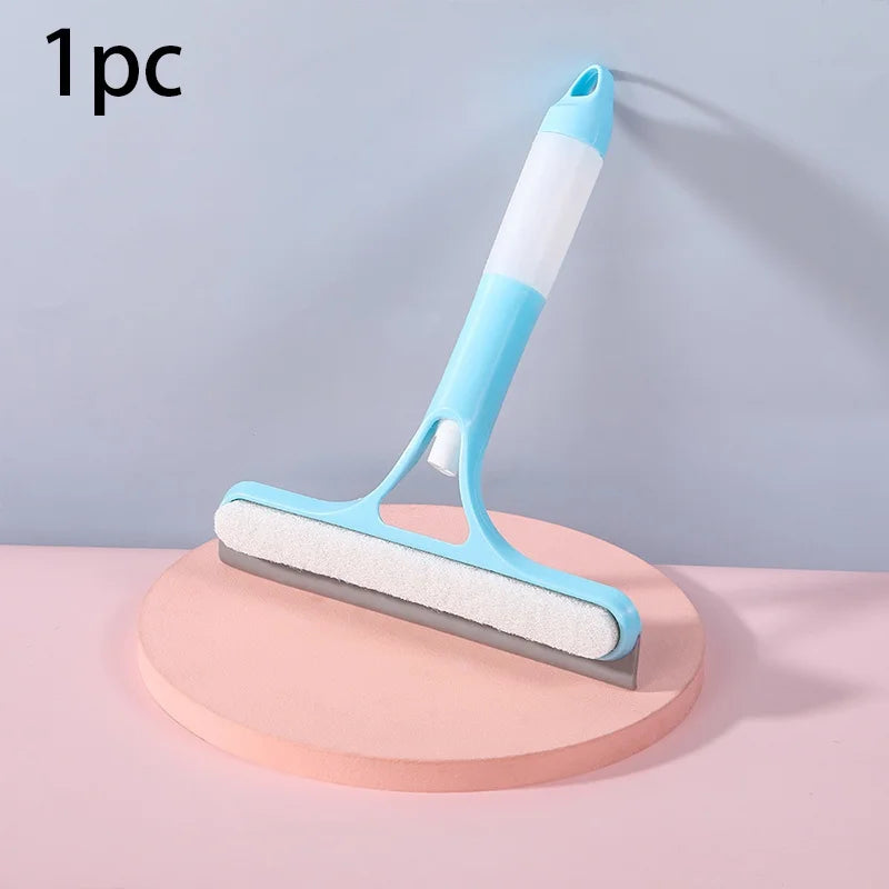 3-in-1 Window Cleaning Tool - Handheld Sprayer, Squeegee & Scrubber for Glass, Mirrors, Showers, No-Drip Design (Blue, 10-inch)