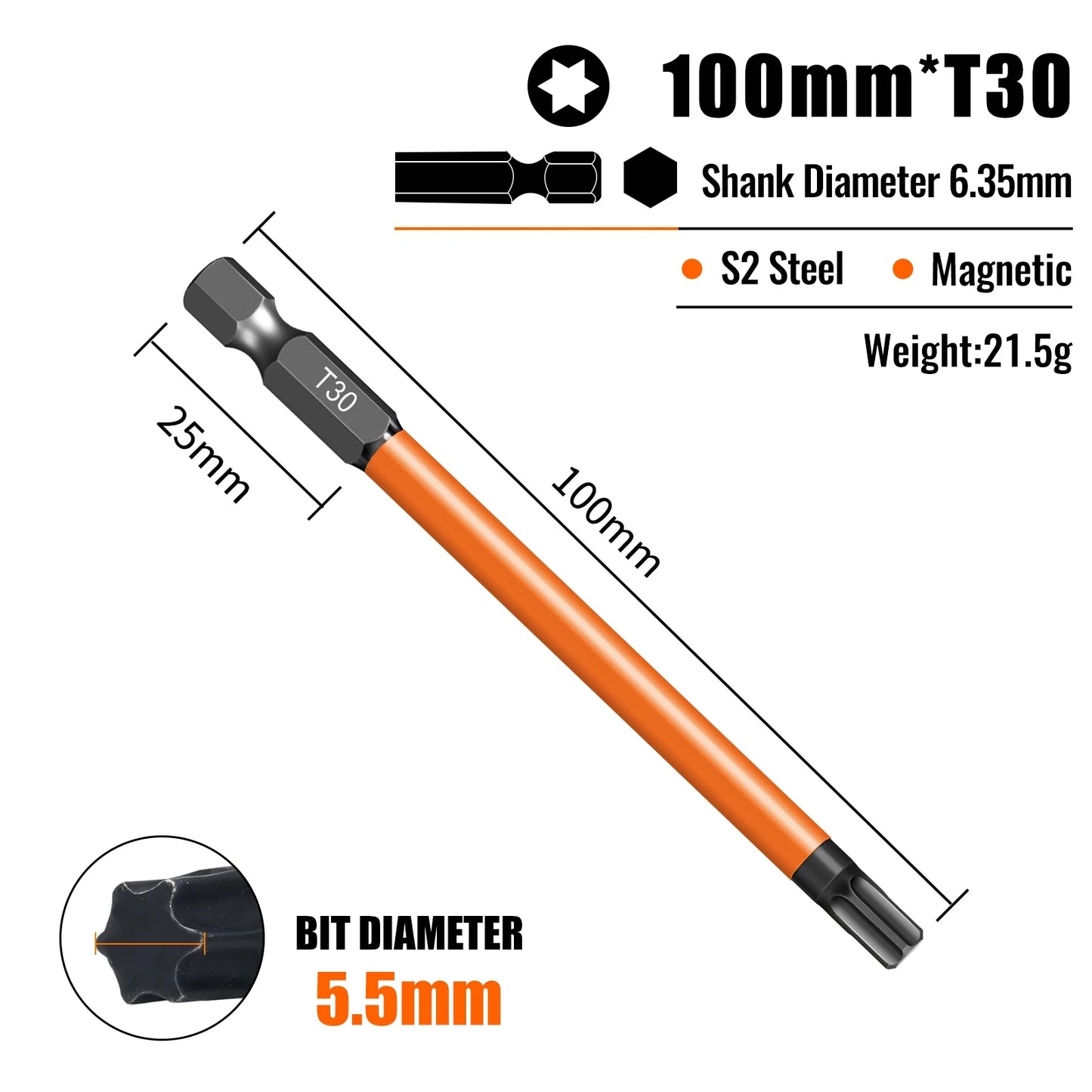 Torx Screwdriver Bits Set Individual Bits T5-T40 75/100/150mm Lengths Strong Magnetism High Hardness S2 Alloy Steel 1/4Hex Shank
