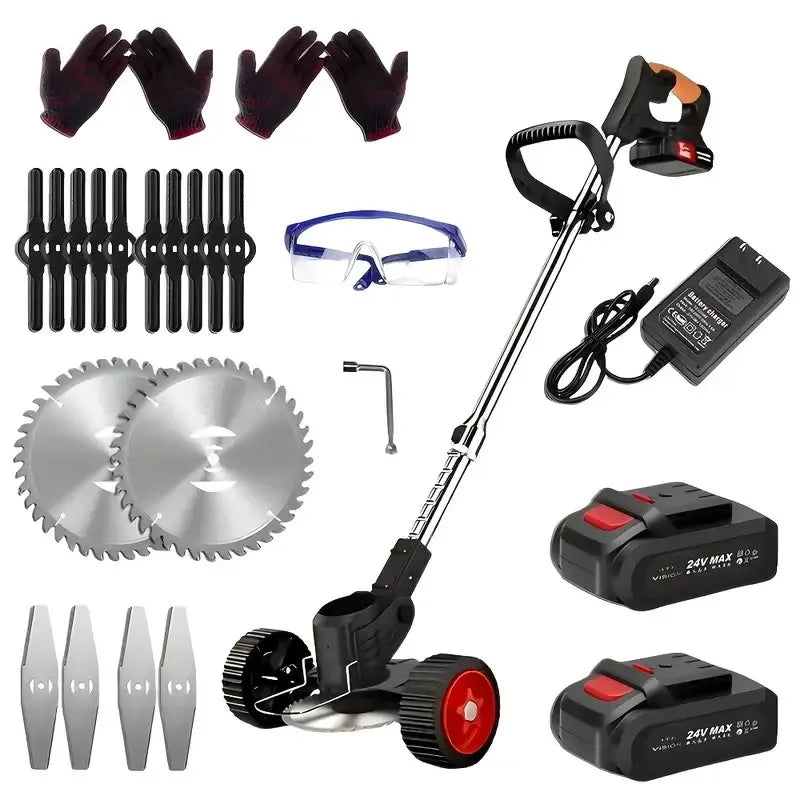 Cordless Electric Lawn Mower & Weeder with 2 Batteries