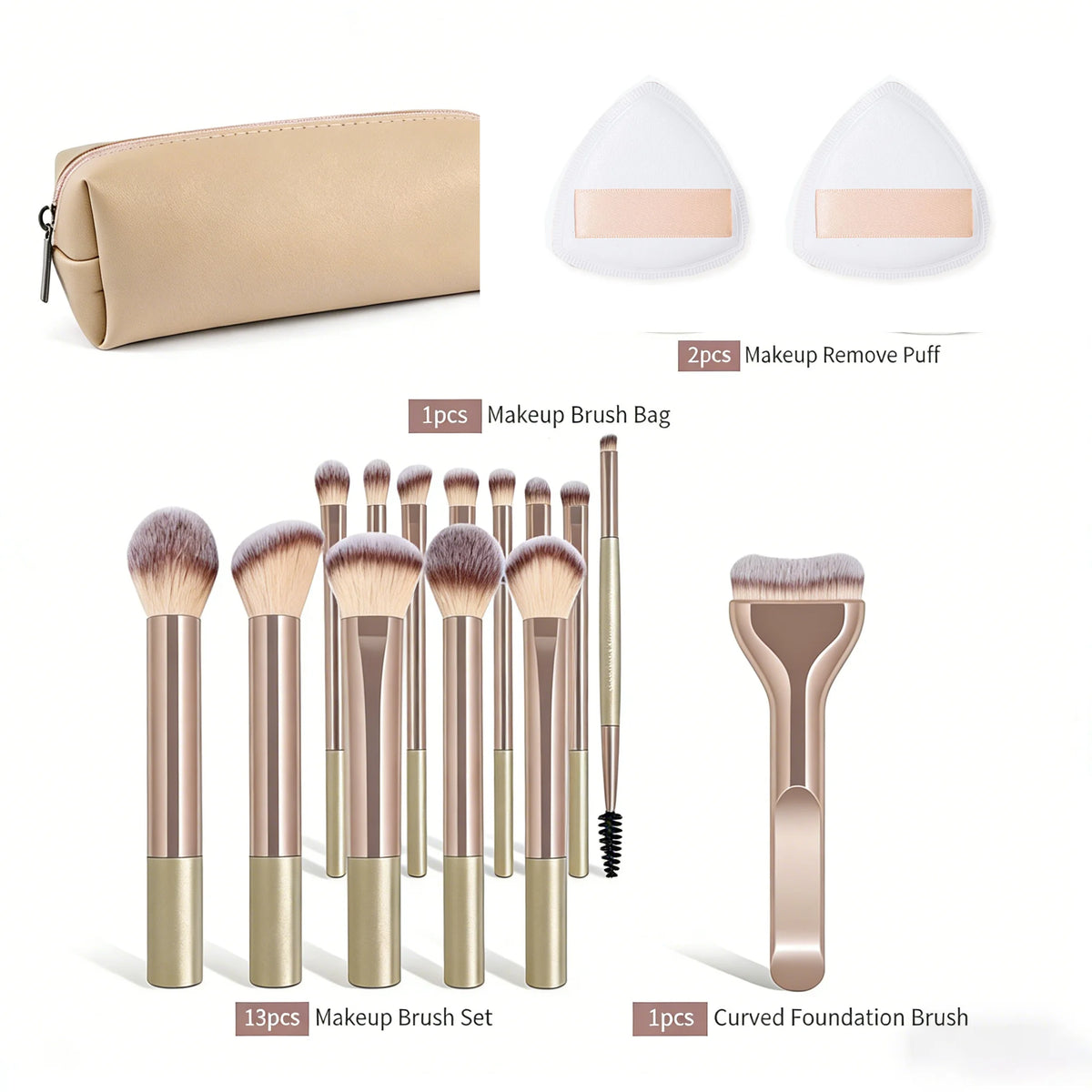 17Pcs Makeup Brush Set with Powder Puff, Soft Foundation, Blush, Contour, Powder & Eyeshadow Brushes, Professional Cosmetic Tool