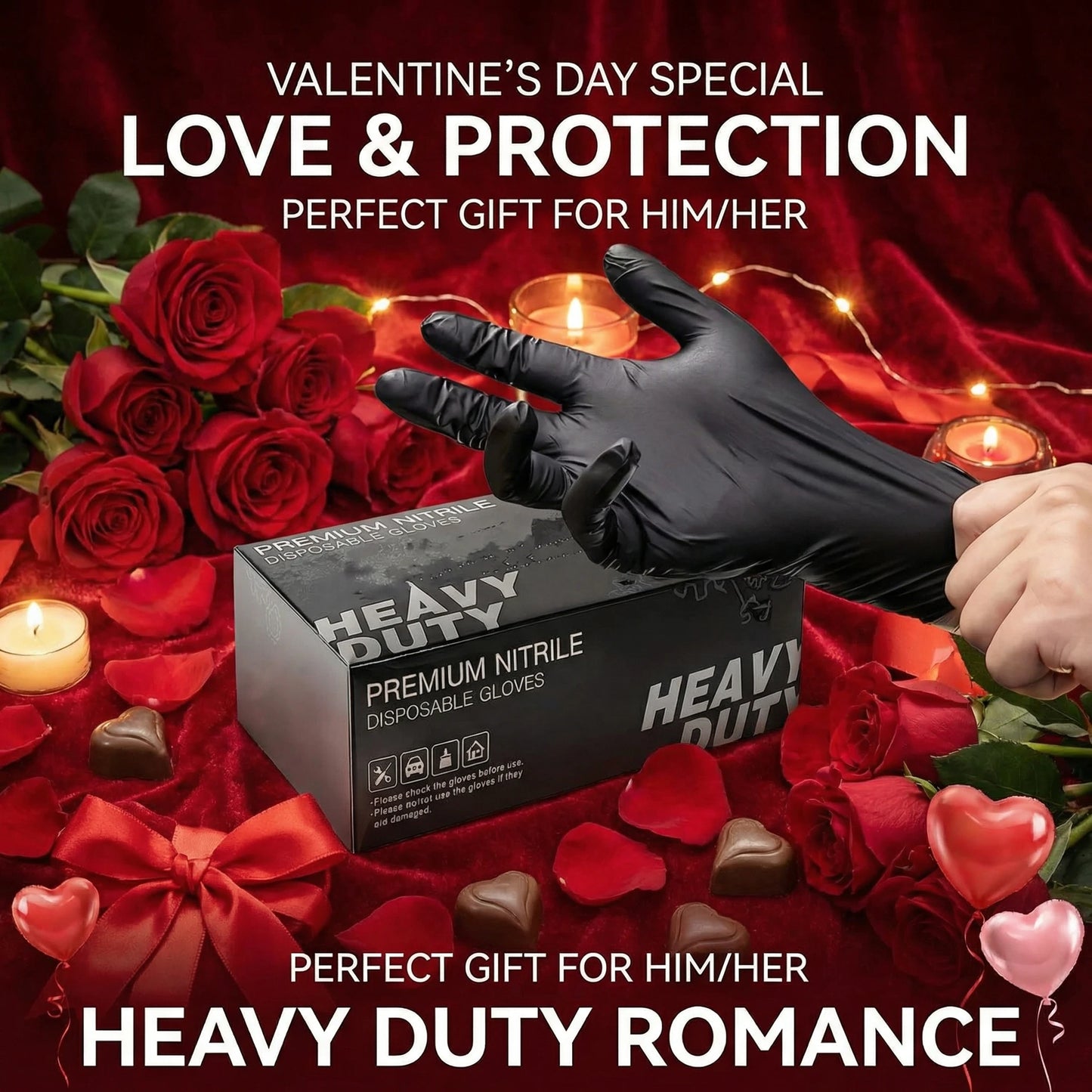 Heavy Duty Black Nitrile Gloves 100PCS, Food Safe Disposable Gloves for Cleaning, Cooking, Valentine's Day Prep & Car Care