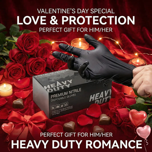Heavy Duty Black Nitrile Gloves 100PCS, Food Safe Disposable Gloves for Cleaning, Cooking, Valentine's Day Prep & Car Care
