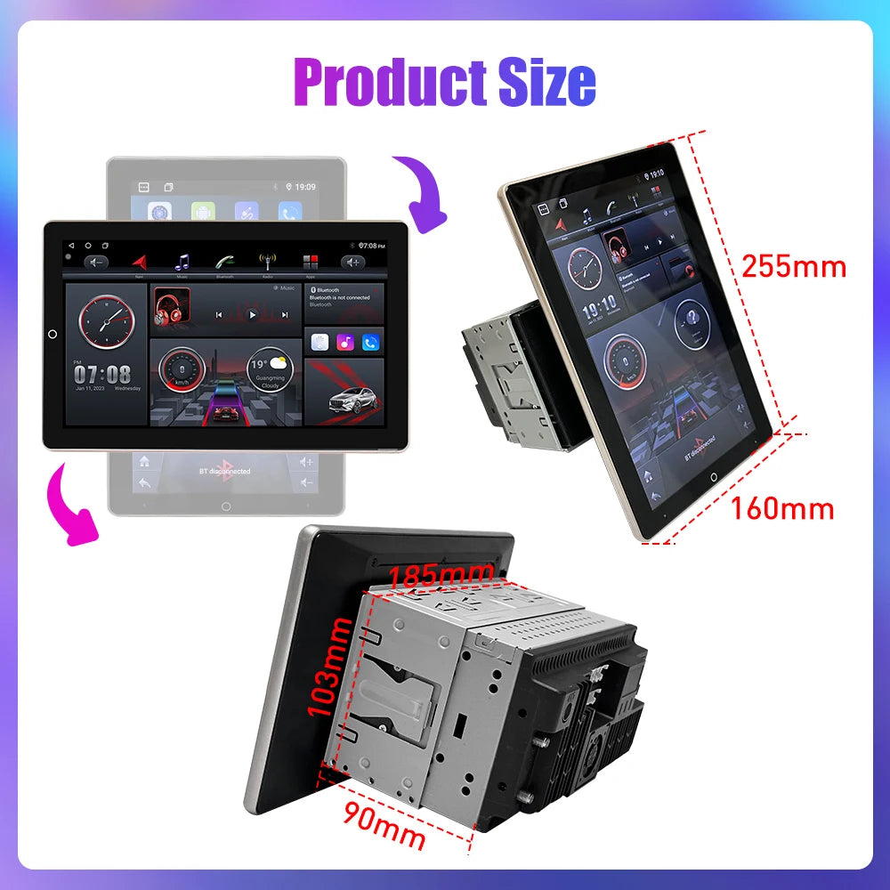 10.1" Rotatable Vertical Screen 2-DIN Android Car Stereo — CarPlay, Android Auto, GPS Navigation