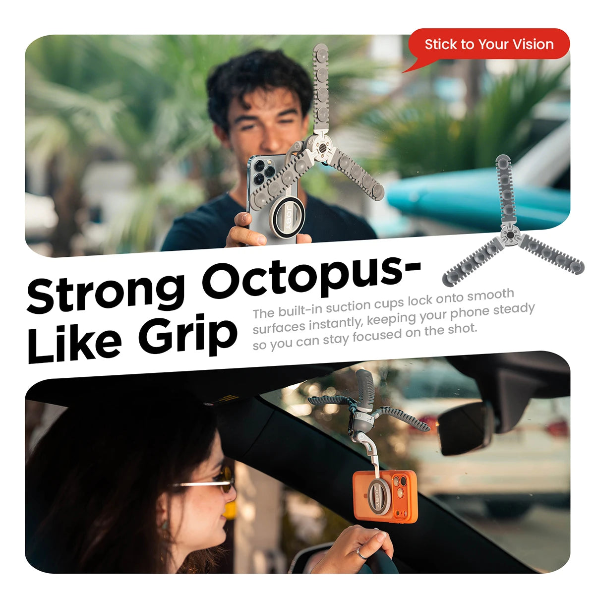 JOBY PZ01 Flexible Phone Tripod Aluminum Alloy Magsafe Adapter Ring Magnet Mini Octopus Tripods for iPhone Travel Vlog Tiktok