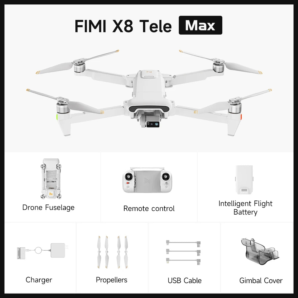 FIMI X8 Tele Max drone New Generation RokLink 5.0 20KM digital Video Transmission System 1/2-inch CMOS Wide-Angle Tele Camera