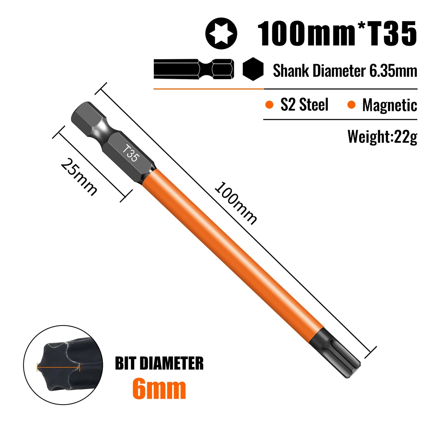 Torx Screwdriver Bits Set Individual Bits T5-T40 75/100/150mm Lengths Strong Magnetism High Hardness S2 Alloy Steel 1/4Hex Shank