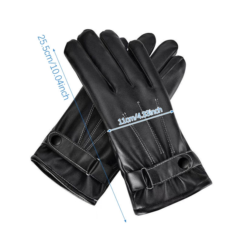 Men's Faux Leather Winter Gloves - Button Cuff Windproof Gloves - photo 3