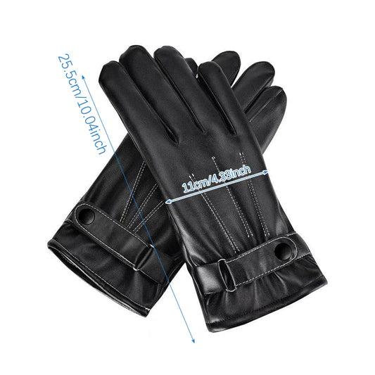 Men's Faux Leather Winter Gloves - Button Cuff Windproof Gloves - photo 3