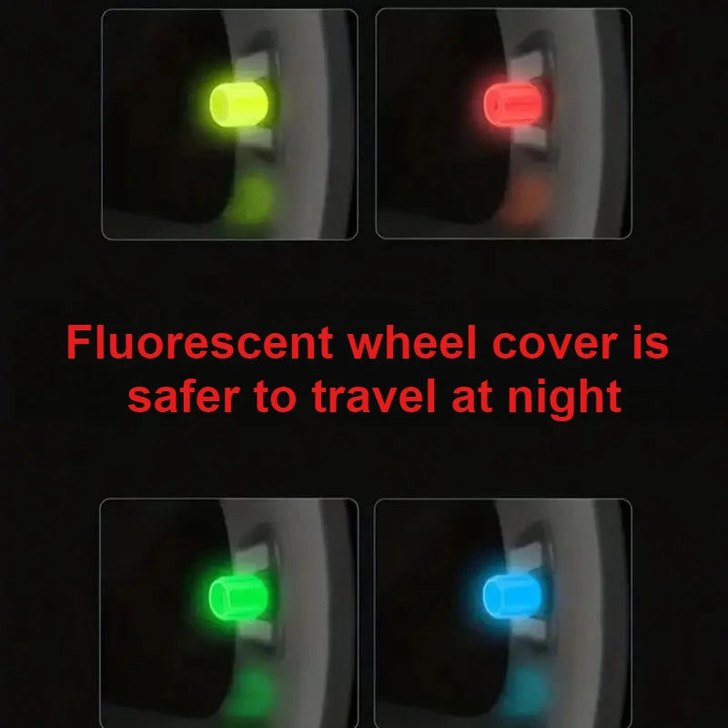 4 Piece Luminous Tire Valve Cap, Suitable for Motorcycle and Car Accessories, Night Riding Safety and Tire Protection