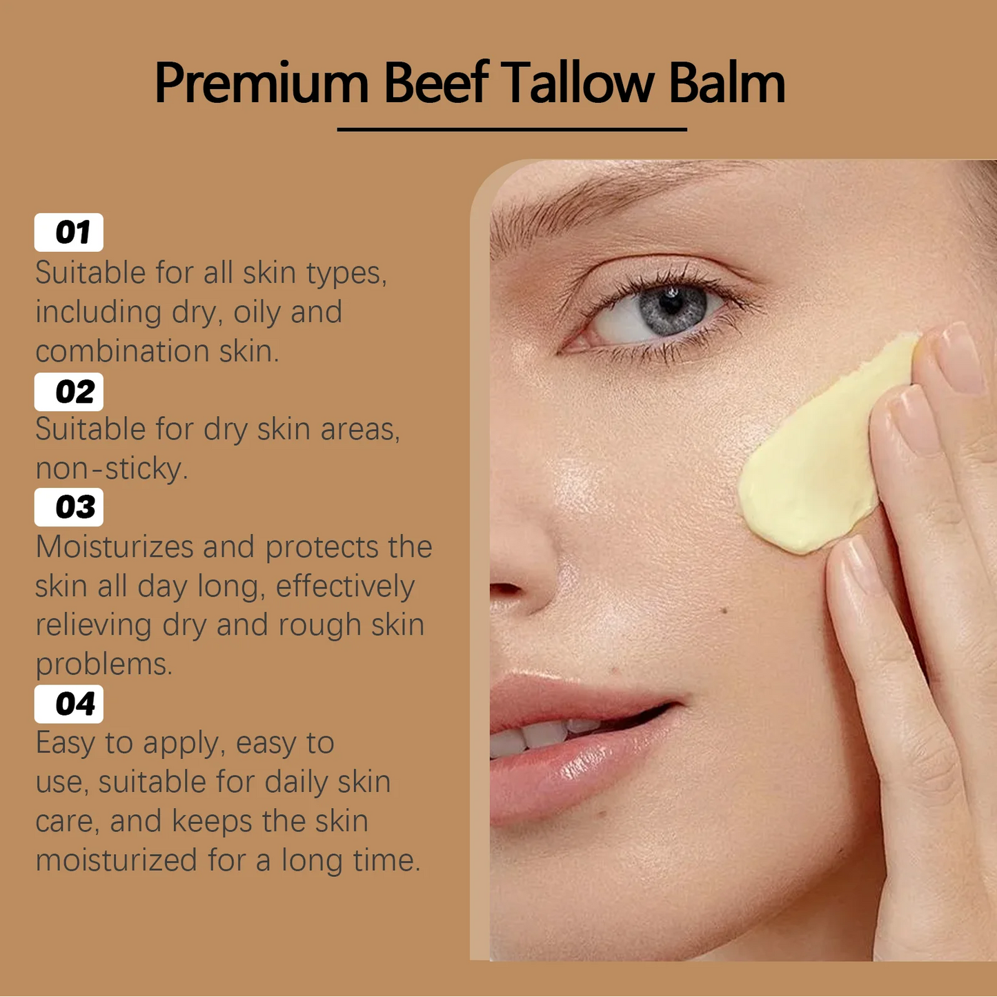 Hoygi 50g Beef Tallow Face Cream Moisturizer Repair Dry Rough Skin Increase Elasticity Hydration Smooth Tallow Nourishing Balm