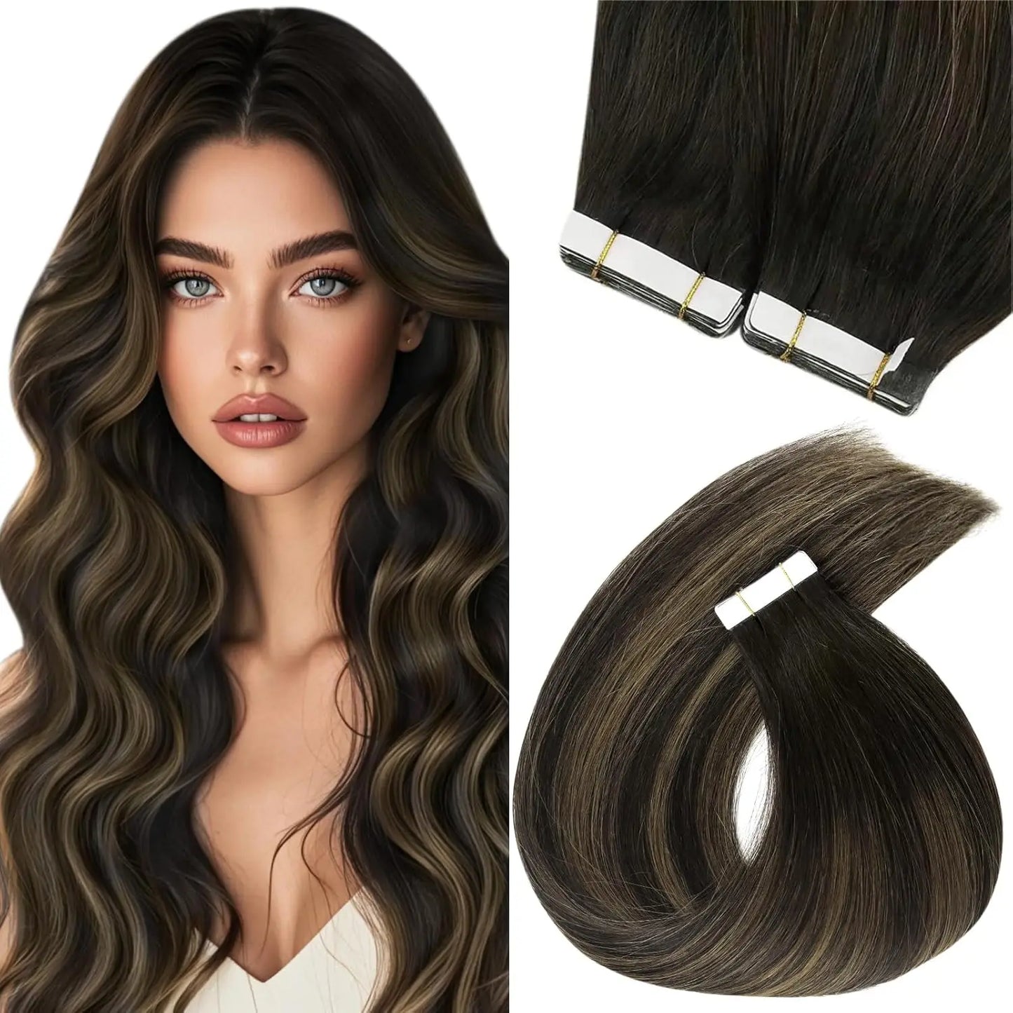 VeSunny Remy Tape In Hair Extensions  Brazilian Human Natural Hair 12-22 inches 30&50G  Balayage Color  Human Hair  Extensions