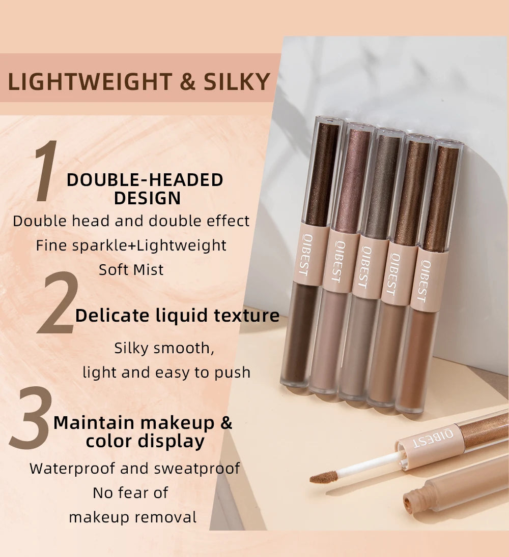 QIBEST Double-End Glitter & Matte Eyeshadow Stick – Waterproof Bicolor Shimmer Pencil | 6 Colors