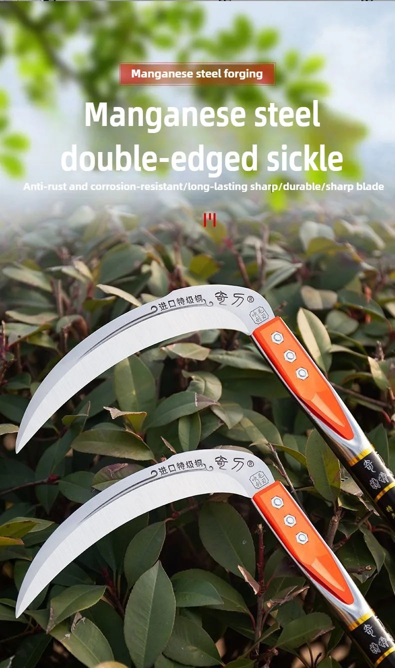 Long-Handle Garden Sickle — Manual Grass & Weed Cutting Tool