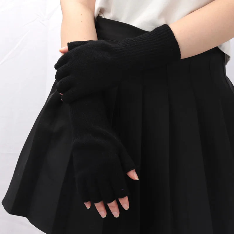 Unisex Black Knit Fingerless Gloves - Winter Driving & Writing Gloves - photo 6
