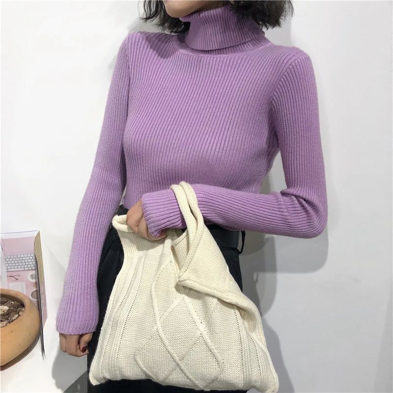 Women's Korean Turtleneck Sweater — Slim Knit Jumper