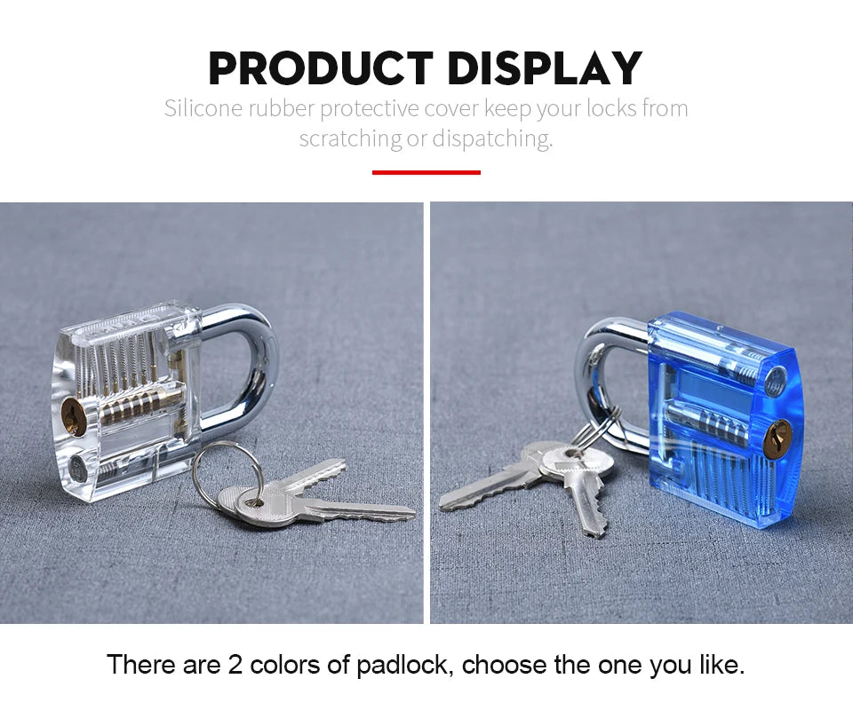 KAK Transparent Cutaway Practice Padlock Kit – Locksmith Training Lock with Broken Key Extractor & Wrench Tools