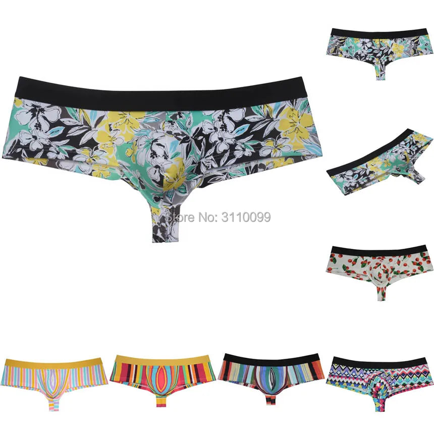 Men's Flowery Bulge Boxer Underwear Shiny 1/2 Coverage Cheeky Pouch Trunks Hot  Bikini Boxers Shorts