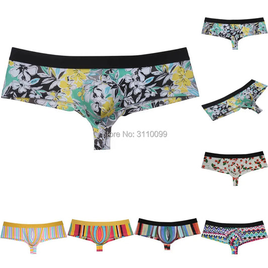 Men's Flowery Bulge Boxer Underwear Shiny 1/2 Coverage Cheeky Pouch Trunks Hot  Bikini Boxers Shorts