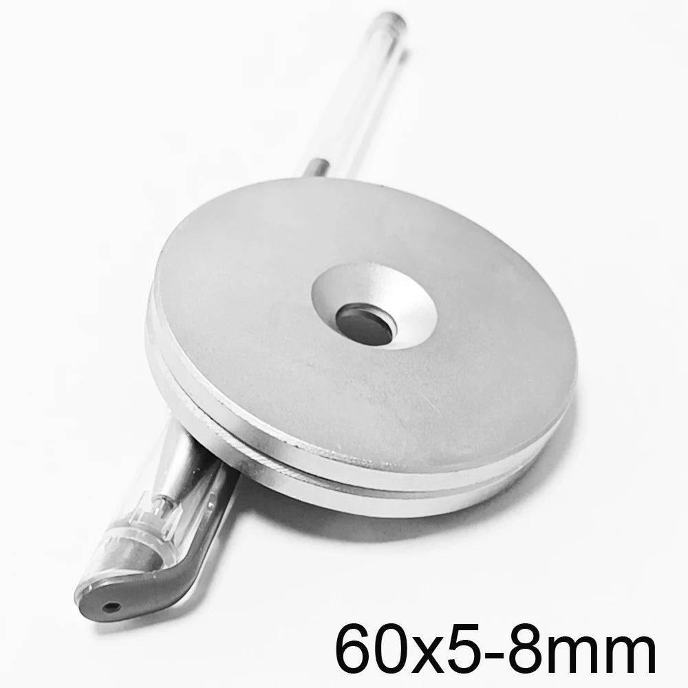 Neodymium Disc Magnets 60x5mm N35, Countersunk 8mm Hole