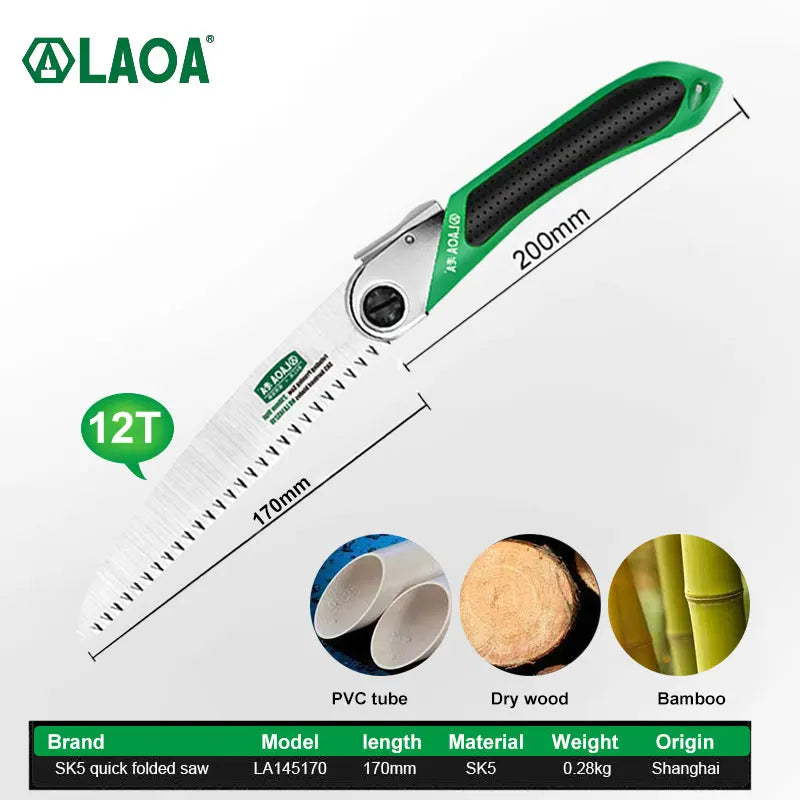 LAOA SK5 Folding Garden Saw – Portable Hand Pruning Saw for Branches, Camping & Logging
