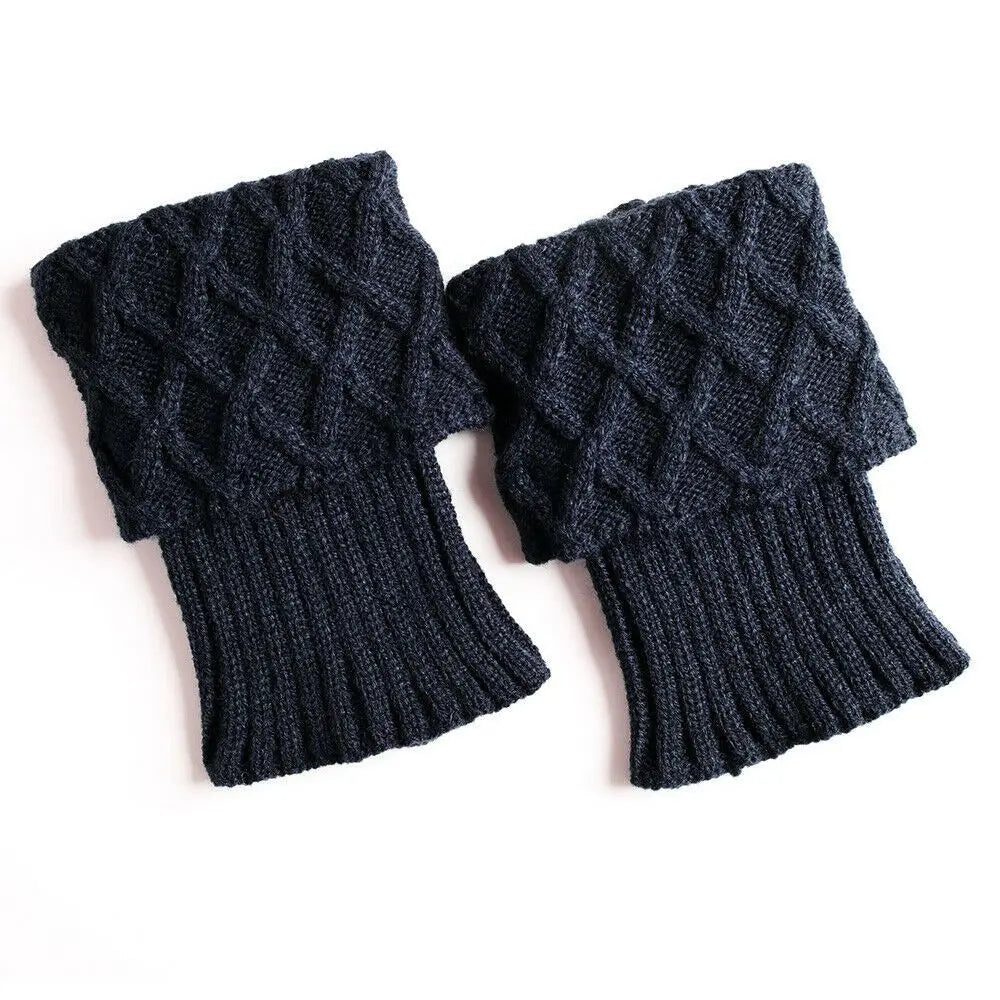 Women's Short Knit Leg Warmers - Boot Cuffs in Grey & Khaki
