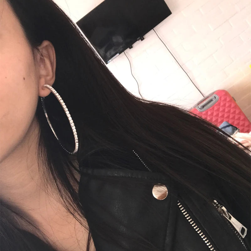 2026 New 30-100mm Large Crystal Hoops Earrings Paparazzi Basketball Wives CZ Hip Hop Earrings Christmas Jewelry Gift