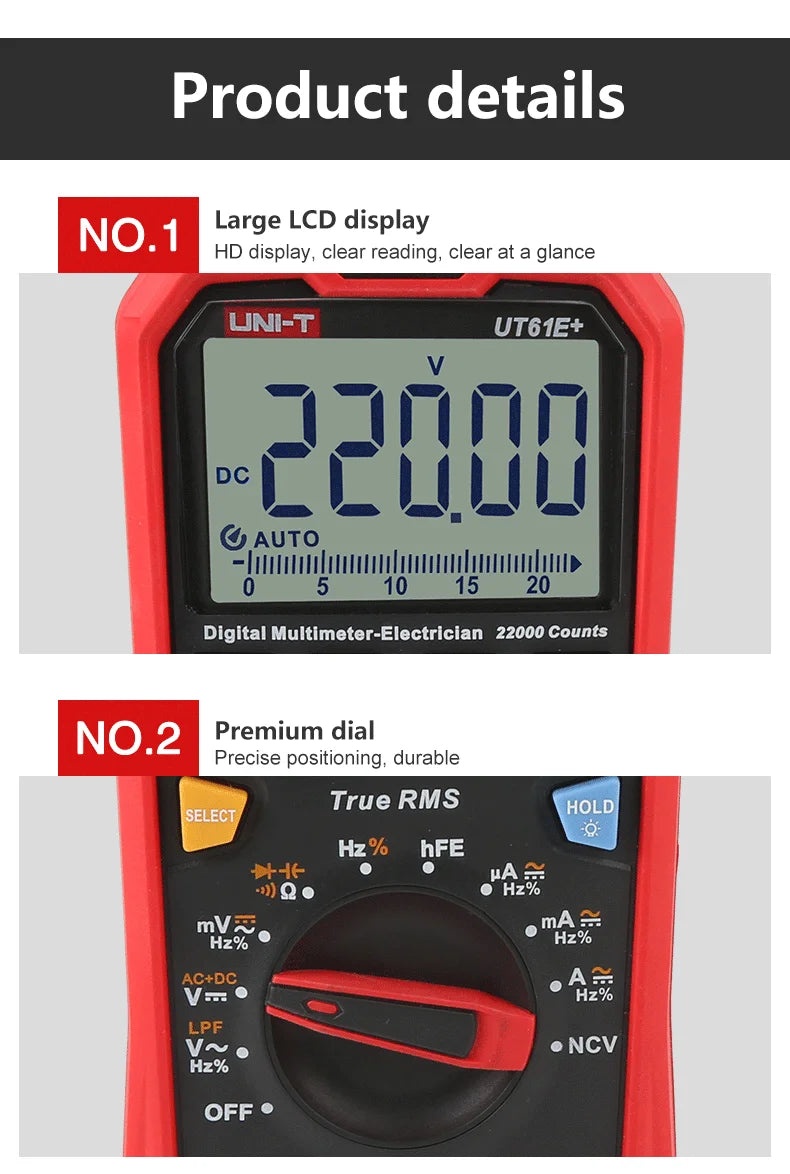 UNI T Professional Digital Multimeters UT61B+ UT61E+ UT61D+1000V Analog Multimeter Resistance Capacitance Test Multi Tester