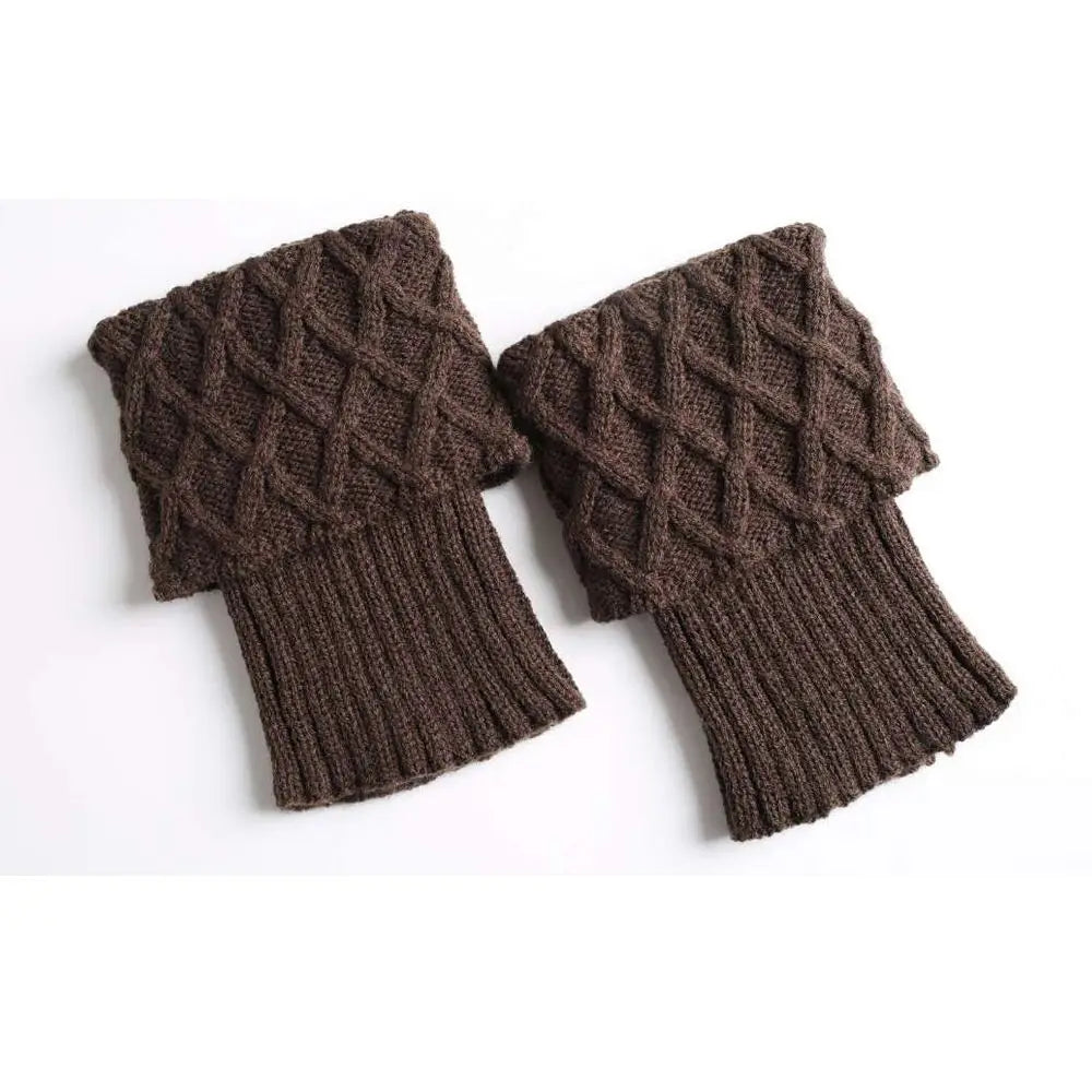 Women's Short Knit Leg Warmers - Boot Cuffs in Grey & Khaki - photo 18