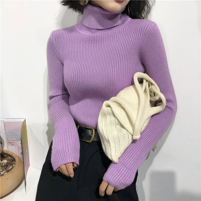 Women's Ribbed Turtleneck Sweater — Thick Knit Jumper