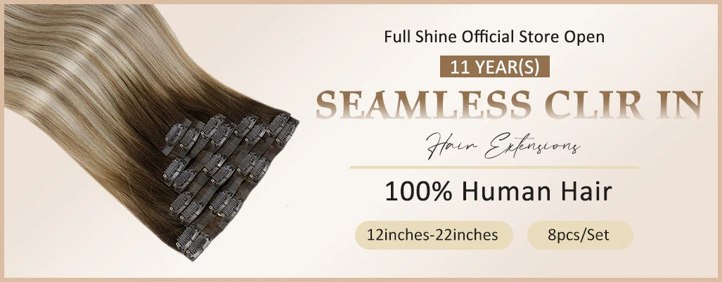 Full Shine Seamless Clip in Hair Extensions Remy Human Hair 8Pcs 120g & 80g Clip In Hair Extensions Human Hair Blonde Skin Weft