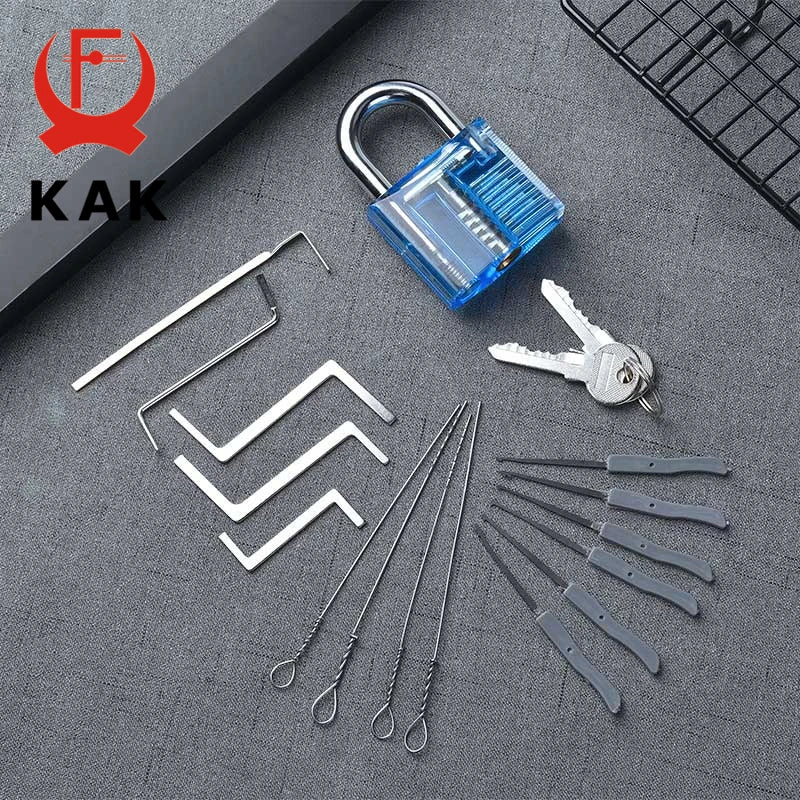 KAK Transparent Cutaway Practice Padlock Kit – Locksmith Training Lock with Broken Key Extractor & Wrench Tools