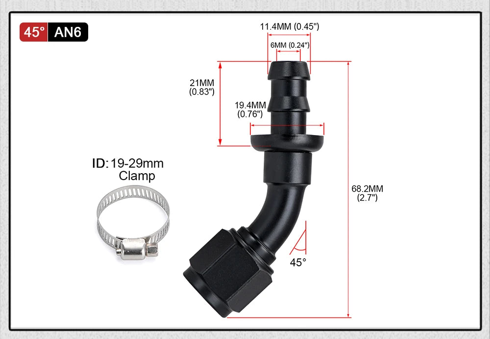 Universal AN6 AN8 AN10 Push-on Hose End Fittings Fuel Oil Cooler Hose Fitting 0 45 90 180 Degree Reusable Connection Adapter