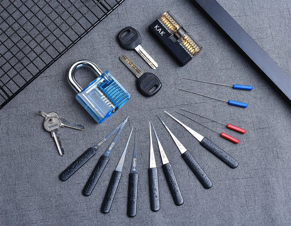 KAK Transparent Cutaway Practice Padlock Kit – Locksmith Training Lock with Broken Key Extractor & Wrench Tools