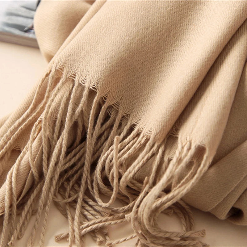 Women's Tassel Scarf, Soft Solid Color Shawl Wrap