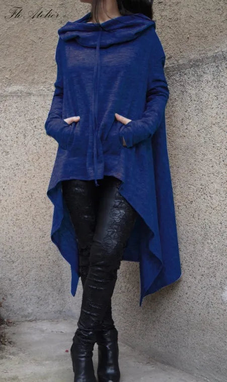 Women's Long Solid Color Hoodie with Pockets