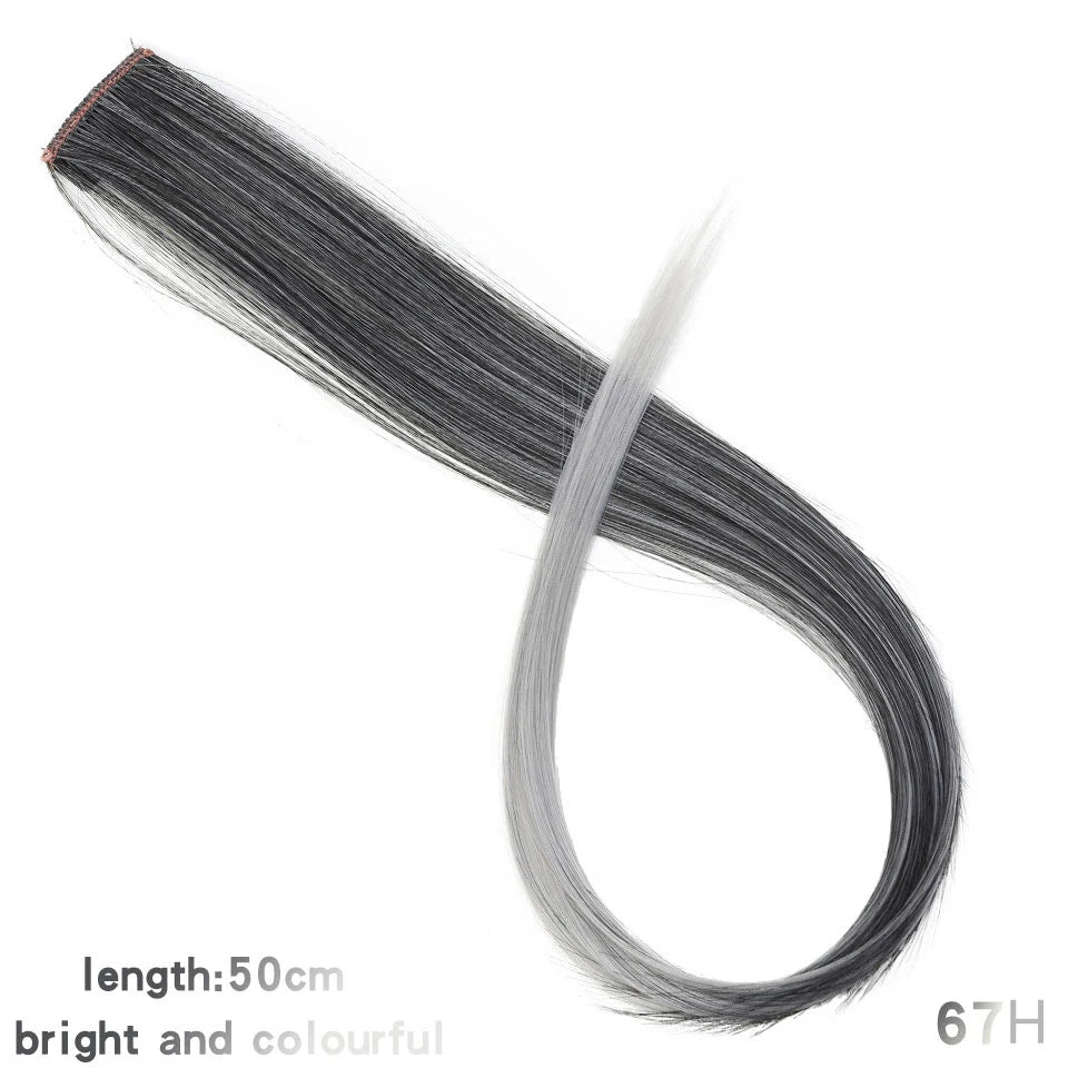 All Long Straight Color Hair Piece Hair Extensions Clip In Highlight Rainbow Hair Streak Pink Synthetic Hair Strands on Clips