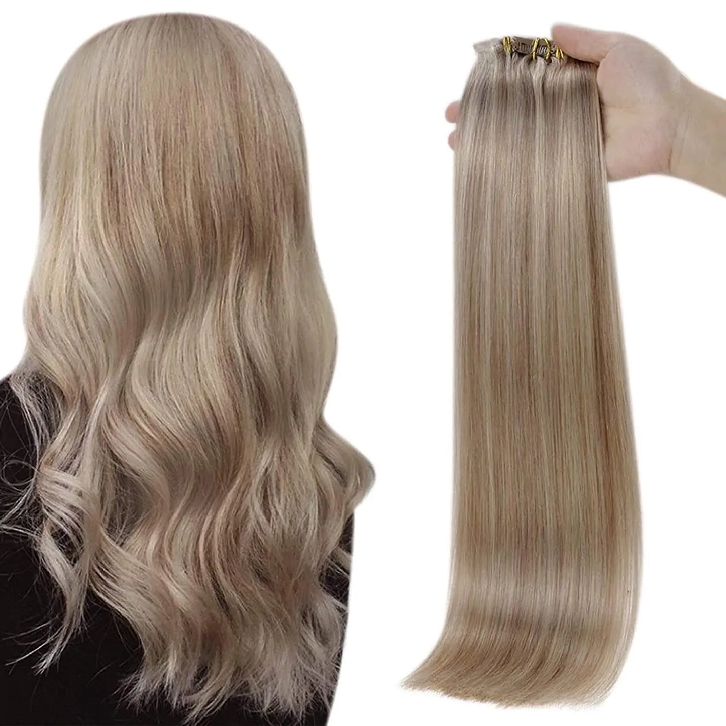 Full Shine Seamless Clip in Human Hair Extensions 8Pcs 100g&80g Pure Color Blond Hair Pu Clip on Remy Extension Skin Weft