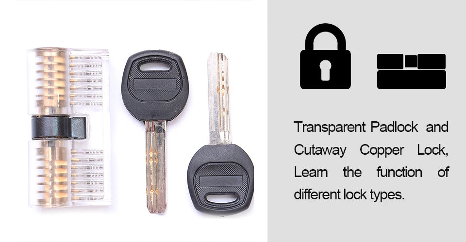 KAK Transparent Cutaway Practice Padlock Kit – Locksmith Training Lock with Broken Key Extractor & Wrench Tools