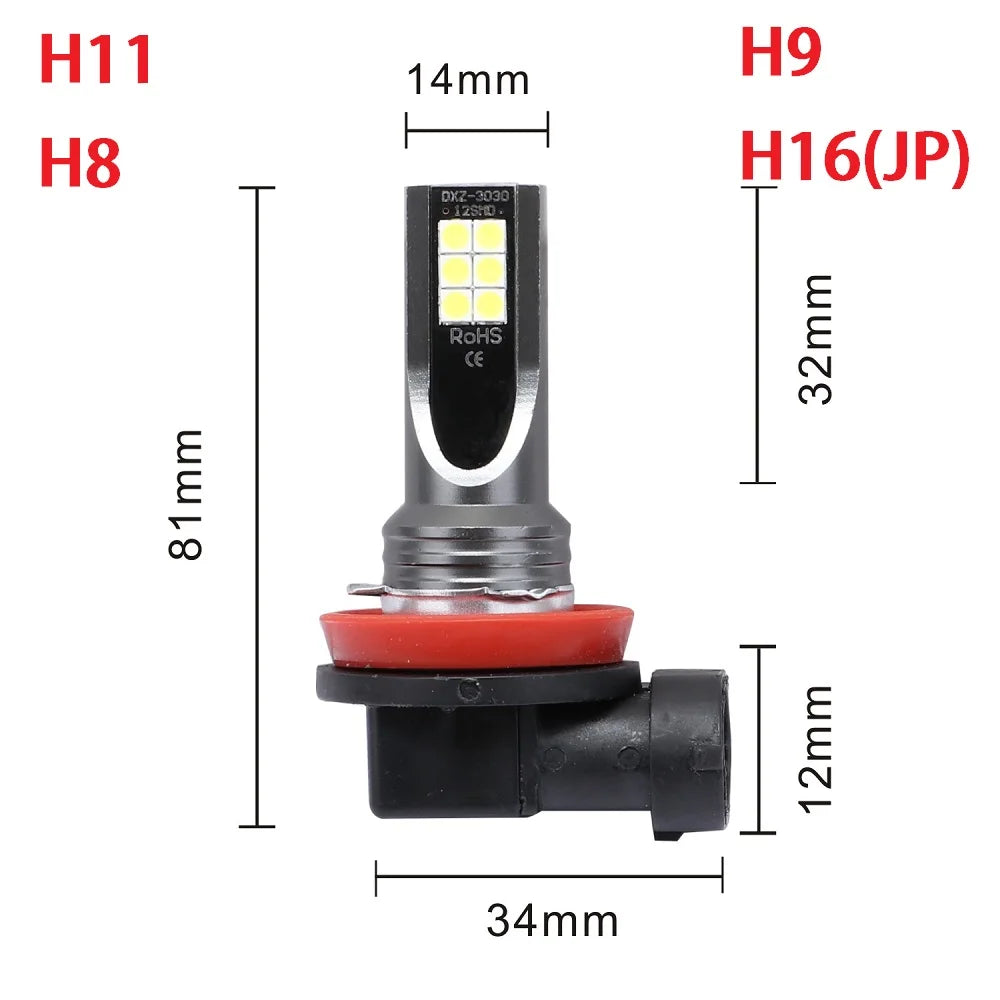 2Pcs 9005 9006 LED Headlight H11 H8 H9 H10 H1 H3 Car Fog Light Bulbs DRL H4 H7 Auto Driving Running Lamps 6000K 8000LM 80W 12V