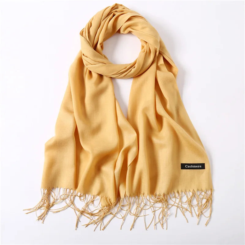 Women's Tassel Scarf, Soft Solid Color Shawl Wrap