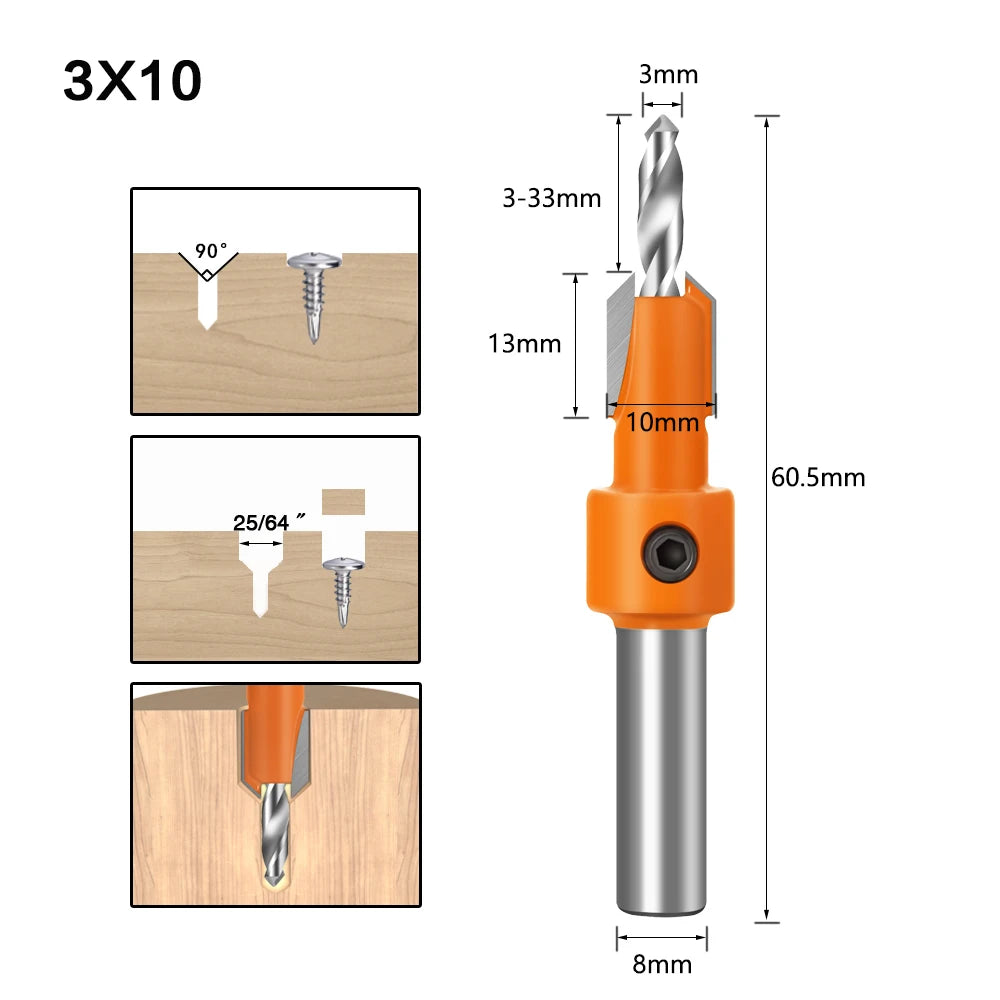 8mm Shank Countersink Router Bit, Woodworking Milling Cutter