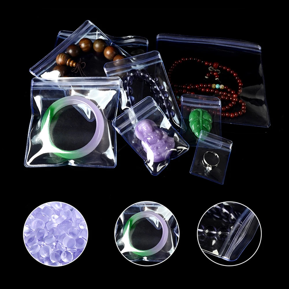 100Pcs/Lot PVC Anti-oxidation Clear Zip Lock Bag Jewelry Jade Gift Craft Storage Packaging Pouches Reusable Resealable Grip Seal